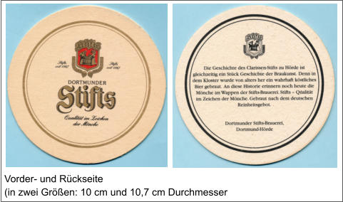 Vorder- und Rückseite (in zwei Größen: 10 cm und 10,7 cm Durchmesser