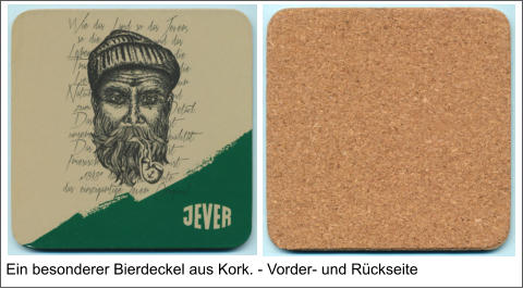 Ein besonderer Bierdeckel aus Kork. - Vorder- und Rückseite