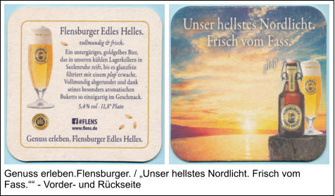 Genuss erleben.Flensburger. / „Unser hellstes Nordlicht. Frisch vom Fass.““ - Vorder- und Rückseite