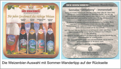 Die Weizenbier-Auswahl mit Sommer-Wandertipp auf der Rückseite