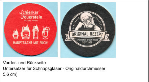 Vorder- und Rückseite Untersetzer für Schnapsgläser - Originaldurchmesser 5,6 cm)